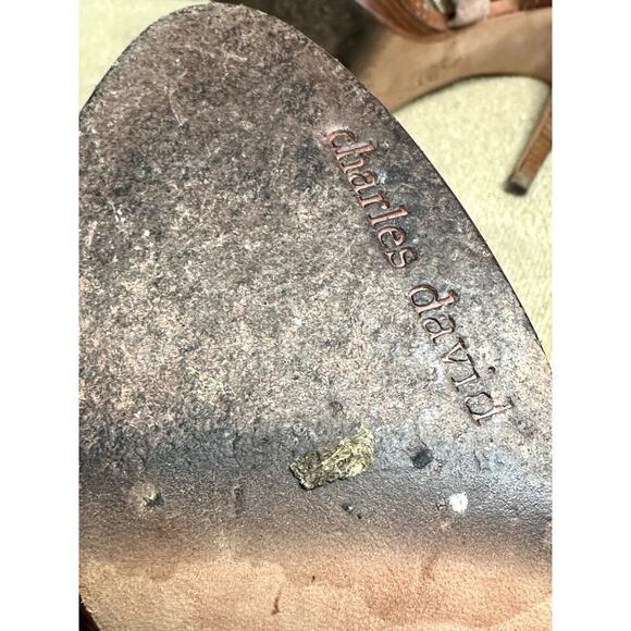 Charles David Brown Tan Leather Suede Stilettos Heels Studded Sandals Size 8.5 - Picture 8 of 9